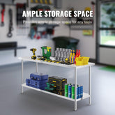Stainless Steel Prep Table, 24 x 72 x 34 Inch, Heavy Duty Metal Worktable with 3 Adjustable Height Levels, Commercial Workstation for Kitchen Garage Restaurant Backyard